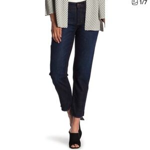 Eileen Fisher Frayed Hem Relaxed Jeans Dark Wash Size 12